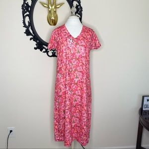 Exclusive Pink Floral Midi Length Short Sleeve Dress